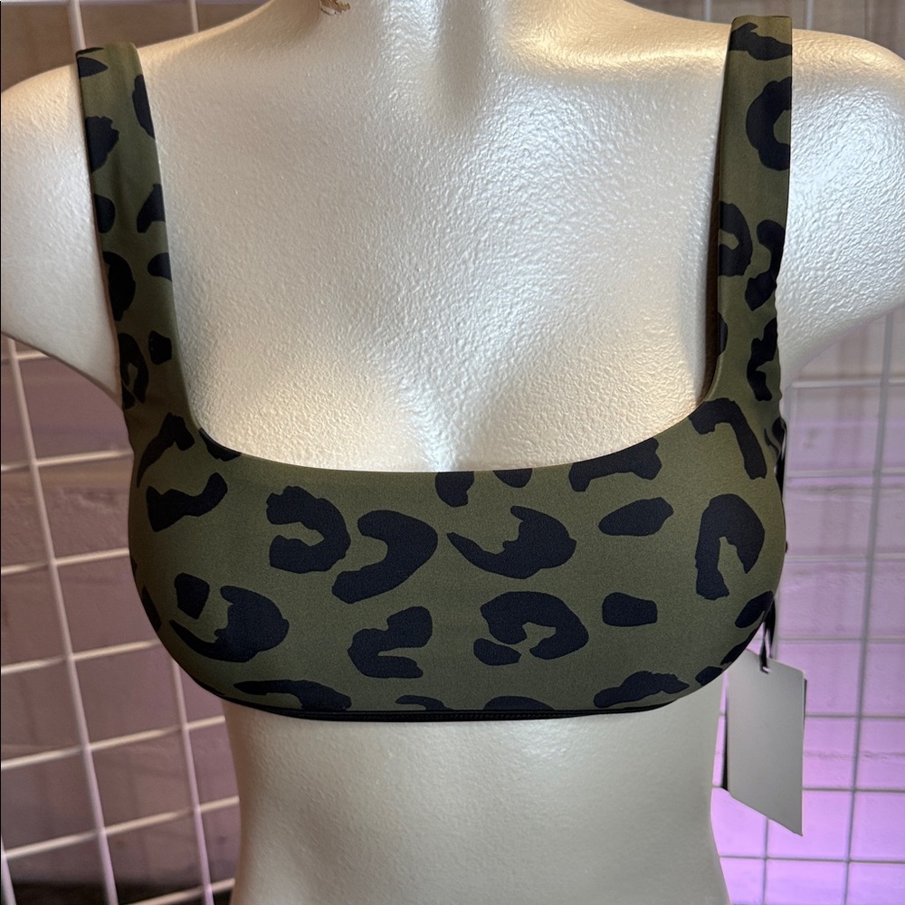 DKNYC Olive and Black Leopard Bandeau SZ S